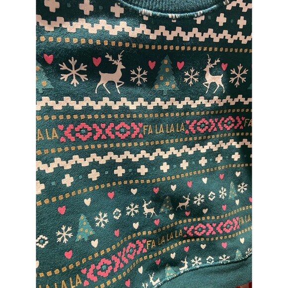 Baby Girls Christmas Crew Neck Sweatshirt Size 12 months Green Fair Isle Nordic - Picture 3 of 6
